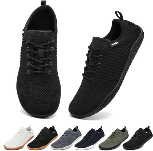 Geweo Barfußschuhe Herren Barfuß Sneaker Barfuss Schuhe Männer Barfussschuhe Sommer Barefoot Shoes Laufschuhe Turnschuhe Fitnessschuhe Schwarz 42