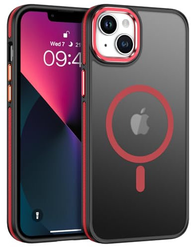 YINLAI for iPhone 13 Case iPhone 14 Case Compatible with Magsafe Magnetic Translucent Phone Case Slim Protection Case for iPhone 13/iPhone 14 6.1,Black/Red