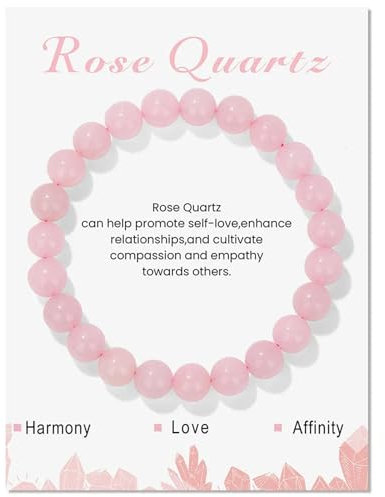 Rose Quartz Bracelet - Adjustable Crystal Bead Healing Bracelet for Women - Mum Gifts, Birthday, Christmas