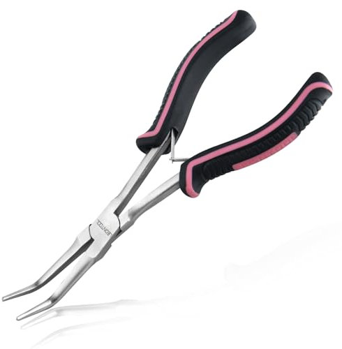 LEONTOOL Pinze a becchi curvi da 7 pollici a lunga portata di mano, pinze a becco curve, pinze extra lunghe per gioielli