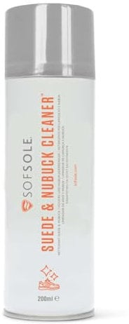 Sof Sole Nettoyant pour Daim et Nubuck - Élimine taches grasses - Application facile avec brosse - Idéal pour chaussures, bottes, vestes et sacs - 200 ml de solution d'entretien