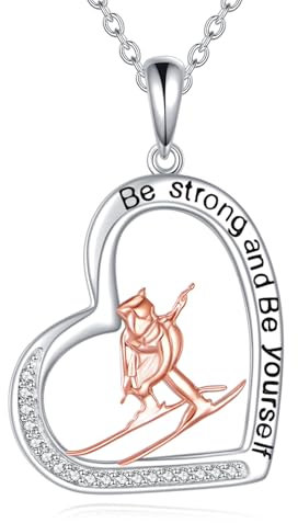 YFN Ski Halskette 925 Sterling Silber Herz Sport Anhänger Skiing Geschenk für Damen Mädchen