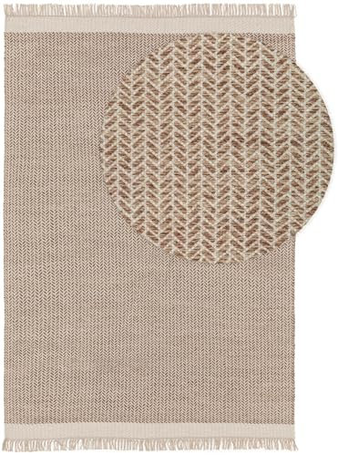 benuta Pure Wollteppich Kim - Beige 160x230 cm - Baumwolle,Wolle - Rechteckig & im Style: Ikat, Hygge & Cozy, Minimalistisch - Pflegeleicht für Wohnzimmer Schlafzimmer