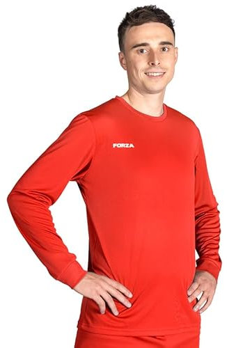 FORZA Men’s Long Sleeve Football Shirt – Breathable Quick-Dry Fabric, Available in Sizes XS to XXL and Multiple Colours, Ideal for Training & Match Play (UK, Alpha, M, Regular, Regular, Red)