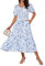 GRACE KARIN Women Summer Midi Floral Dress Short Sleeve V Neck Beach Dress Sundress White Blue Flower L