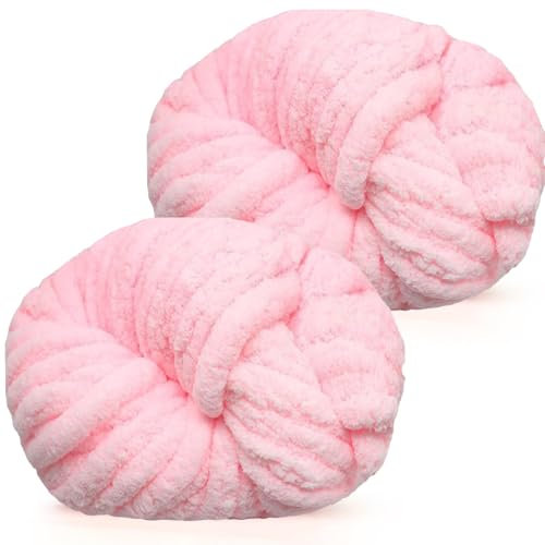 Coopay Dicke Wolle zum Häkeln, 2x240g Weiches Armstricken Wolle zum Handstricken, Soft Chunky Wolle zum Stricken, Sperrige Armstricken Wolle, xxl Wolle für Decken, Kissen, Haustier Nest - Hellpink