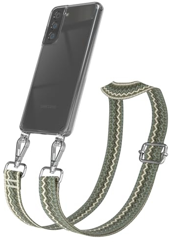 EAZY CASE Handykette - Verstellbares Taschenband kompatibel mit Galaxy S21 5G, Schulterriemen, Handykordel mit Silikon Hülle, Umhängetasche, Grün Beige Silber