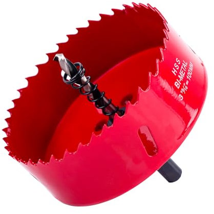 Scie cloche - 100 mm - Avec tige hexagonale et foret - Pour bois, placoplâtre, cloison sèche, plastique, scies cloche universelles HSS M42 bi-métal (100 mm)