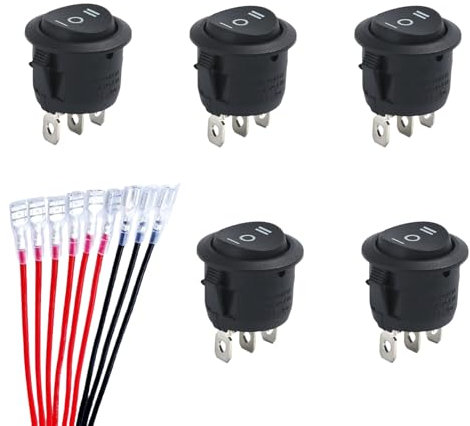 5 Stück Kippschalter 3 Positionen,Wechselschalter 12v,Kippschalter 12v,Runde Wippschalter 230v,3 Position Wasserdicht Rund Schwarz Schalter mit 15cm Gewinde,On-Off-On Switch für Auto Boot Beleuchtet