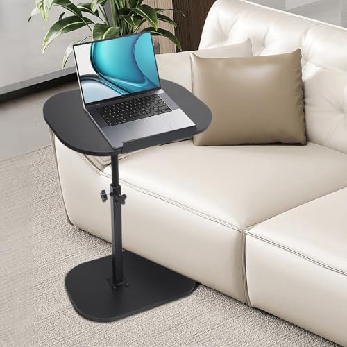 YYW Side Table TV Tray for Couch,90° Tiltable Laptop Table Height Adjustable 360° Swivel C Shaped End Tables for Small Spaces,Bedside Bathroom Living Room (Tiltable Black)