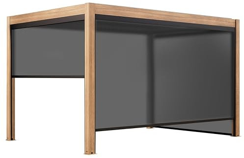 Oviala Pergola bioclimatica autoportata 3x4m e 2 tende in legno grigio