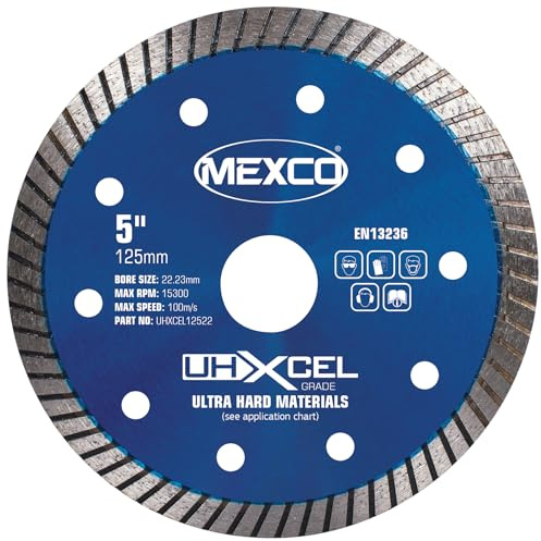 Mexco UHX Ultra Hard Materials Diamond Blade, High-Performance, Precision Cutting Disc for Granite, Porcelain, Marble - 125mm, 10mm Segment Height, 22.23mm Bore