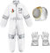 ISOYTERO Halloween -Kostüme weiße Polyester -Raumkostüm mit Handschuhen und Helm -Space -Jumpsuit mit Gummibändern und 6 Flaggenaufkleber Halloween -Kostüme für Kinder, Jungenmädchen Dress Up, s