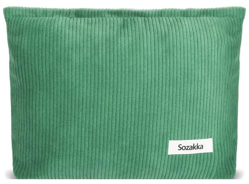 ZLFSQR Corduroy Makeup Bag for Women Small Corduroy Cosmetic Bag Large Cute Travel Makeup Pouch for Purse Green Cloth Cosmetic Pouch Zipper Storage Organizer Canvas Toiletry Bags