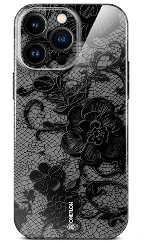 ONEFLOW Splash Cover für iPhone 16 Pro Max Hülle mit Design Muster, Handy Schutzhülle mit Kameraschutz, Case Bedruckt extra dünne Handyhülle, Floral Spitze Schwarz