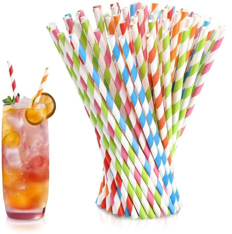 KERDEETE Striped Papierstrohhalme 500 Stück 19,7cm Ø 0,6 Strohhalme Papier | Geeignet Einweg Trinkhalme aus stabilem Kraftpapier,Trinkhalme Papier für Parteien Trinken, Party, Bars und Restaurants