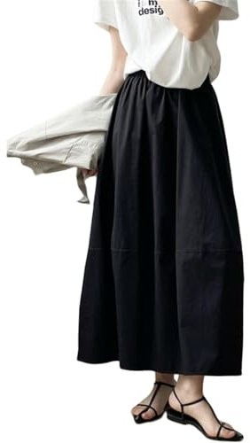 YMXLWHBD Rock Hohe Taille Regenschirm Sommer Lose Faule Stil Elastische Midi Rock-schwarz-XL