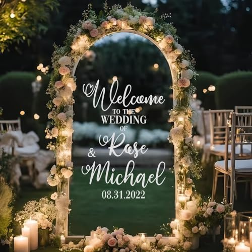 Autocollant Personnalisé Pour Miroir De Mariage - Bienvenue À Notre Mariage - Autocollant Personnalisé Pour Miroir - Panneaux De Bienvenue À Faire Soi-même Avec Nom/date(12 * 16 inch)