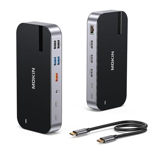 MOKiN 16-in-1 USB C Docking Station 3 Monitor Triple 4K HDMI for Dell HP | Laptop Dock Triple 4K Display with 3 HDMI, 10Gbps USB-C/A 3.1, Gigabit Ethernet, Audio Jack, SD/microSD, 100W PD