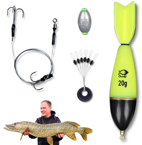 LED Light Pike Dead Bait Float Rig Fishing Kit Including Trace Hooks Float - UK POST