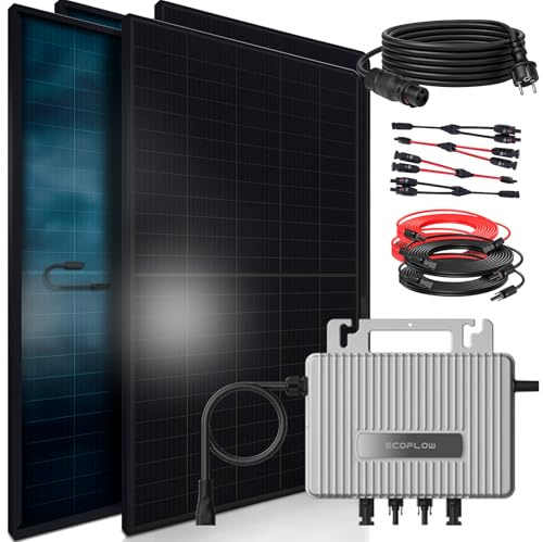 SUNNIVA® 1840W Balkonkraftwerk mit 2000W Wechselrichter ECOFLOW, BIFAZIAL FULLBLACK komplett Steckdose, PV Solaranlage Komplettset mit 5m Anschlusskabel und 4x2.5m Solarkabel, 4x 460W N-Type Glas-Glas