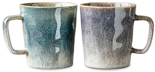 BORDEAG Lot de 2 Tasses à Café Rétro de 400ml, Café en Céramique Artistique, Tasses à Thé en Céramique, Expresso à Paroi épaisse en Grès Adaptées pour le Café, le Latte, le Thé