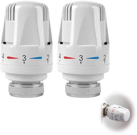 2PCS Thermostatic Radiator Valve Head M30 x 1.5, TRV Replacement Head | with 5-Level Temperature Control, Anti-Freeze & Energy Saving Radiator Thermostat for Home Office (White)