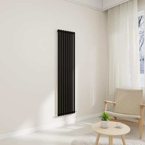 STECH HOMES Vertical Oval Column Radiator 1600x472mm Black Single | Designer Wall-Mounted Central Heating Radiators for Bedrooms & Living Rooms, Traditional Design with Rapid Heat Output