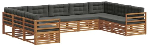 vidaXL Sofagarnituren 9 pcs Natur und Anthrazit Massivholz Akazie, Gartenmöbel, modernes Outdoor-Sofa, Robustes Set, Lounge-Sitz, Terrasse, Komfort für Dein Zuhause