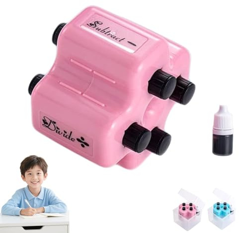4 in 1 Math Roller Stamp Set - Addition Subtraction Multiplication Division Practice Tool, Roller Digitaler Lehrstempel, Wiederverwendbar Rechenstempel, Mathe Rollstempel für Grundschule (Rosa)