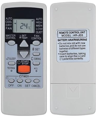 WKOLF Nuevo juego de mandos de repuesto AR-JE6 para aire acondicionado Fujitsu Hiyasu AC A/C ARJE6 ASY7FMAD ASY12FMAD ASY7FMBD ASY9FMBD ASY12FMBD ASY7FSBCW ASH7FMBD ASH9FMBD ASH12FMBD ASH9FSBCW