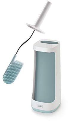 Joseph Joseph Flex Plus - Hygienische Silikon-Toilettenbürste mit Aufbewahrungsfach, flexibler, tropffreier, verstopfungsfreier Kopf - Weiß / Blau, groß