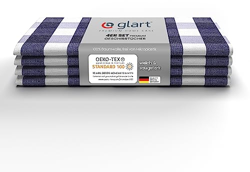Glart 48BYB Geschirrtücher Baumwolle 4er-Set – 50×70 cm Küchentücher in Bayernkaro – saugstark, fusselfrei & waschbar – Küchenhandtücher zum Abtrocknen & Reinigen – Designed in Germany