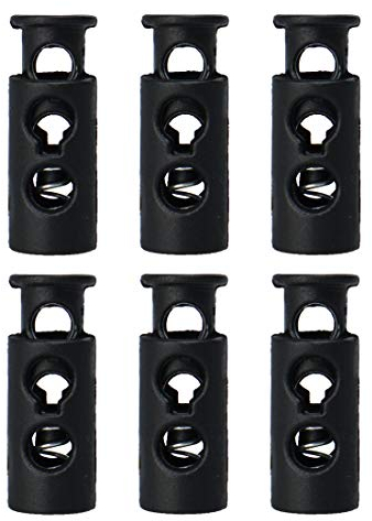sourcing map Stopper Kordel 2 Loch 6 Stück Kordelstopper 6mm Schwarz Kordelklemme Kabelstopper Toggle Stopper endstück für Kordelzug Rucksack usw.