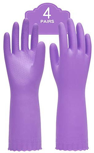 PACIFIC PPE 4Pairs Household Glove Reusable Cleaning Dishwashing Gloves-Latex Free Waterproof PVC Gloves for Kitchen,Gardening Gloves Flocked with Cotton Liner(Purple,M)
