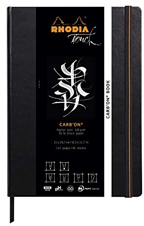 Rhodia 116118C - Skizzenbuch Carb'on Book, 56 Blatt, blanko, schwarz, 120g, 21x31,8 cm, Hochformat, Hardcover mit Kunstleder, Schwarz, 1 Stück
