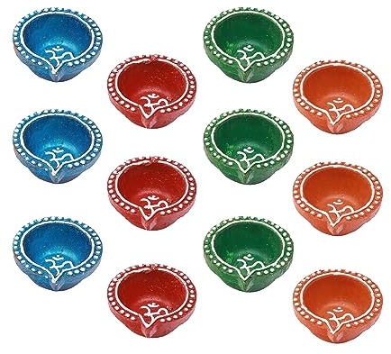 TIED RIBBONS Lot de 12 bougies chauffe-plat en argile faites à la main pour Diwali | Lampe à huile indienne | Décorations de Diwali pour la maison | Diyas en terre cuite | Cadeaux de Diwali