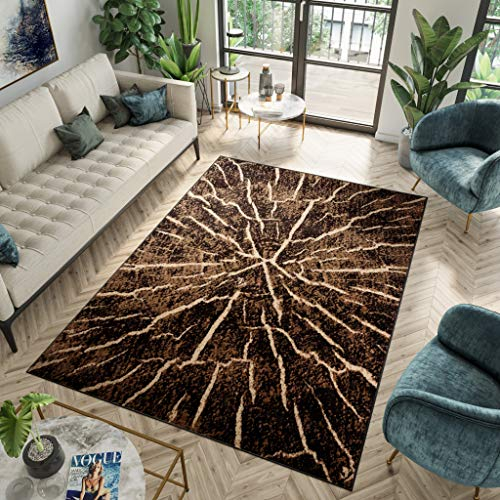 TAPISO Luxury Teppich Kurzflor Dunkelbraun Braun Beige Modern Baumstamm Muster Verwischt Streifen Design Wohnzimmer Schlafzimmer ÖKOTEX 80 x 150 cm