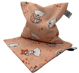 Coussin pépins de raisin 15 x 15 cm avec housse extérieure interchangeable (saumon, ourson)