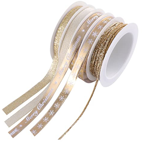 Ruban de Noël, ruban de satin, ruban décoratif pour Noël, bricolage, artisanat, nœud, décoration de gâteau, doré 25, 5 rouleaux