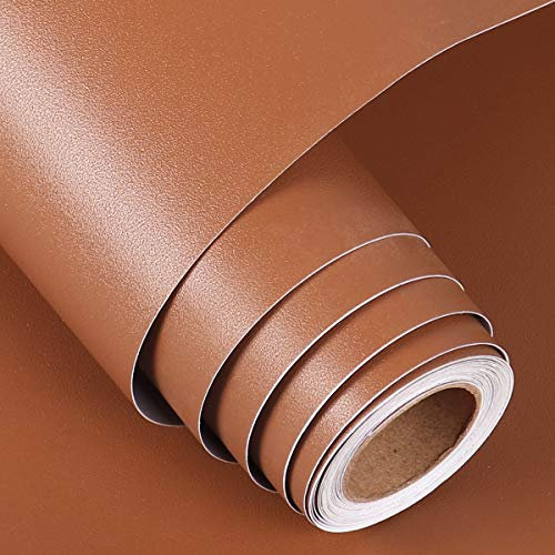 FunStick 30CM×5M Papier Peint Adhesif Mural Salon Chambre Marron Uni Revêtement Plan de Travail Adhésif Cuisine Papier Adhesif pour Meuble Armoire Tiroir Table Rouleau Adhesif Decoratif Marron Vintage