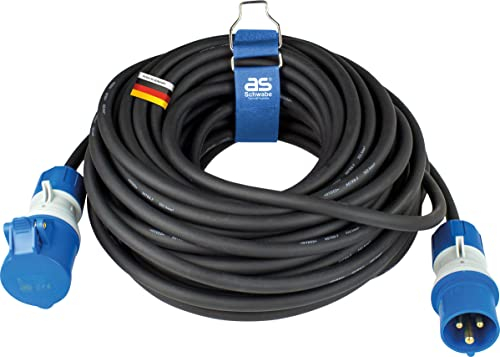 as - Schwabe Cavo di prolunga da campeggio, 25 m, 230 V, 16 A, 3 poli, spina CEE con indicatore di tensione, accoppiamento CEE con coperchio ribaltabile, prolunga per camper, prodotto in Germania,