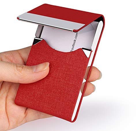 JuneLsy Porte-cartes de visite professionnel en cuir synthétique avec fermeture magnétique pour homme et femme, Rouge-JG, 1 x