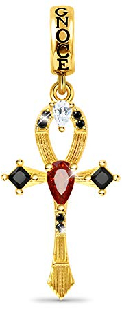 GNOCE Ankh Anhänger Charms Sterling Silber vergoldet Lebenskreuz Charms eingelegt mit Zirkonia Stein Fit Armband/Halskette Schmuck für Frauen Mädchen Tochter