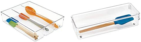 iDesign Cubertero para Dividir Cajones, Organizador De Cajones Grande De Plástico con 3 Compartimentos + Organizador Linus, 7,6 X 22,9 X 5,1 Cm