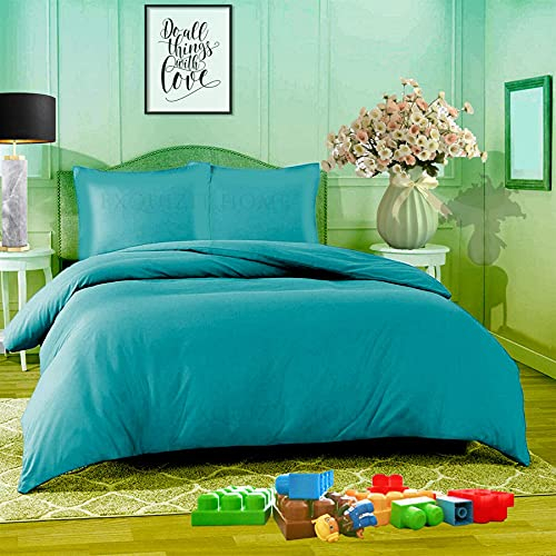 EXQUIZIT HOME® Duvet Quilt Cover Bedding Set with Matching Pillowcases Easy Care Plain Dyed Poly Cotton Soft Wrinkle Resistant Hotel Quality Machine Washable Bedding (Teal, Double)