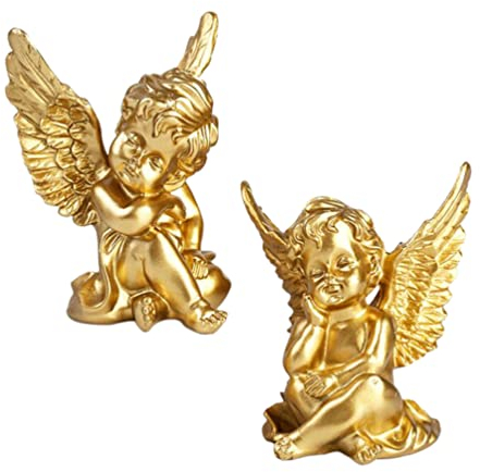 Happyyami 2 Stücke Gold Engel Figur Kleine Weihnachtsfiguren Deko Christus Statue Glücksengel Schutzengel Skulptur Weihnachten Miniatur Ornamente Kunstharz Dekofigur Tischfigur Tischdeko
