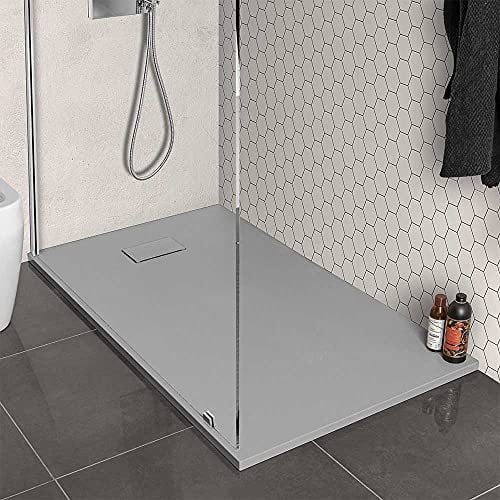 Piatto doccia in Resina, disponibile in diverse misure, design ultraslim con effetto pietra serie Agorà (80x140, Grigio)