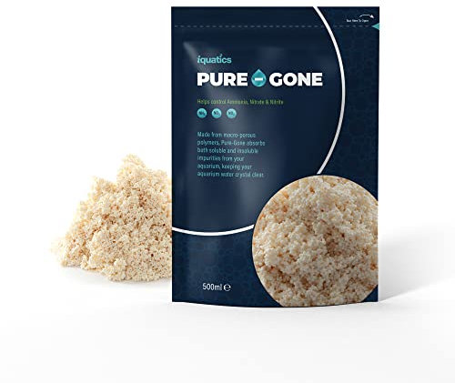 iQuatics Pure-Gone Organic Remover 250ml – Advanced Macro-Porous Polymer Filter Media for Freshwater & Marine Aquariums – Absorbs Nitrogenous Wastes, Improves Water Clarity, Rechargeable Filter Media