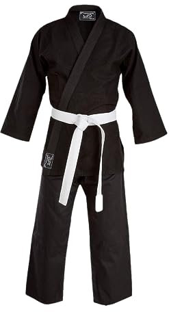 JP Sports Karate-Uniform für Kinder und Erwachsene, leicht, für Studenten, Karate, Gi, Kampfsport, Uniform mit Gürtel, Schwarz, Schwarz, 6/190